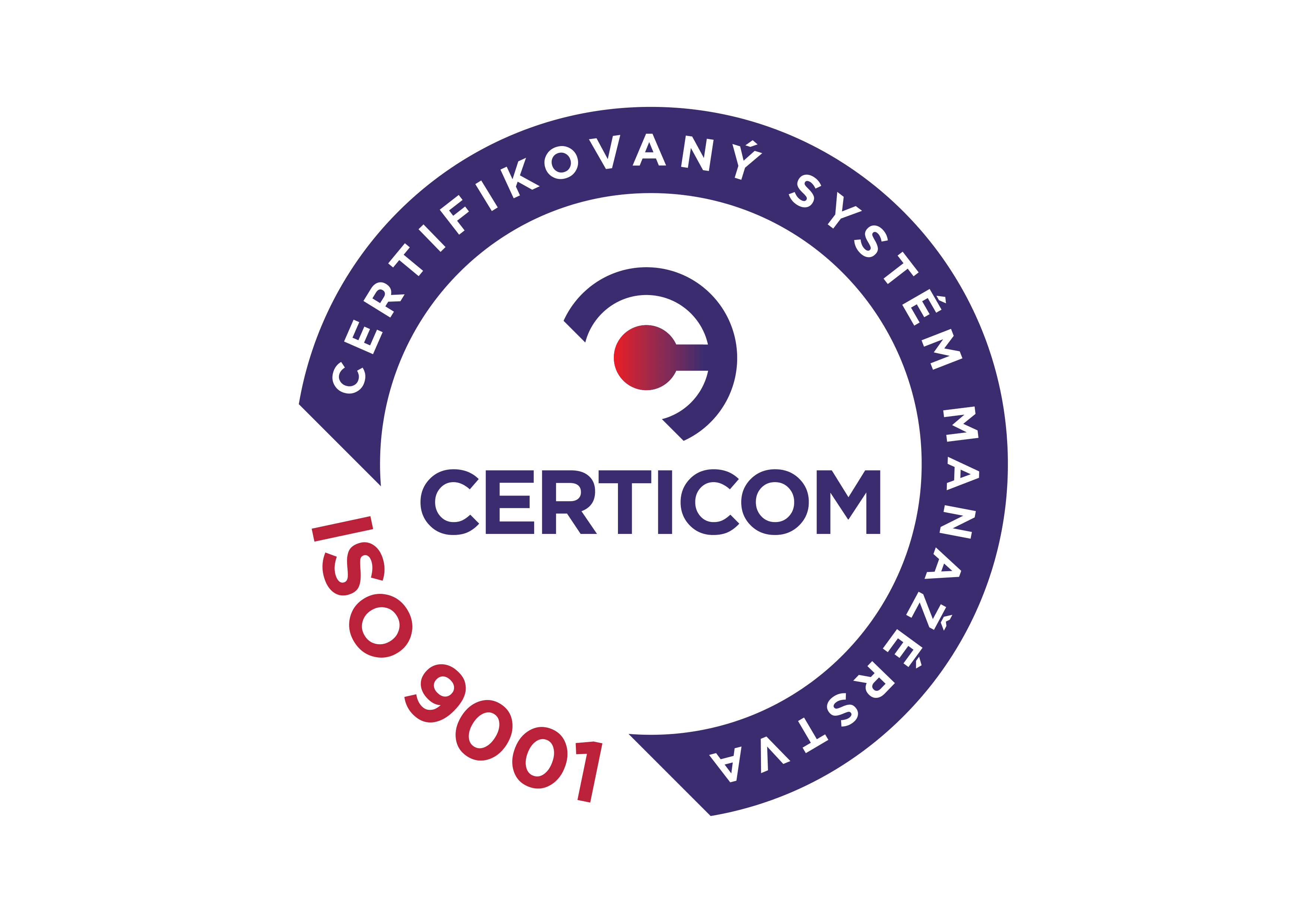 ISO 9001 : Systém manažérstva kvality. Tento certifikát potvrdzuje, že firma má zavedený efektívny systém riadenia kvality, ktorý zabezpečuje splnenie požiadaviek zákazníkov a neustále zlepšovanie procesov. značka